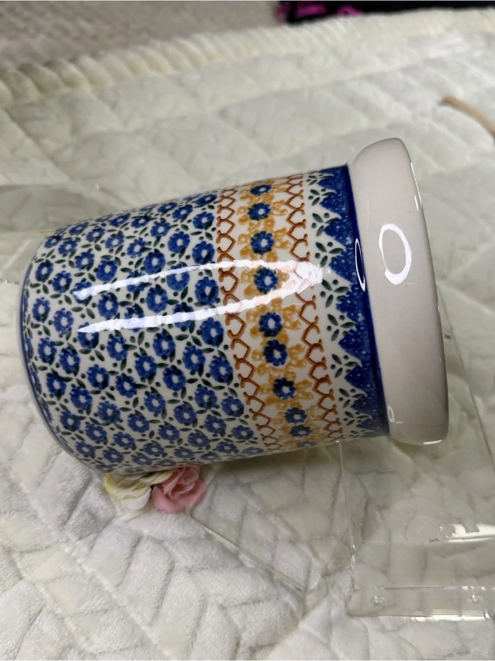 BOLESLAWIEC  Handmade Ceramic Floral Pattern Vase Utensil Jar